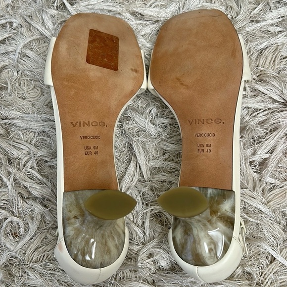 Vince Pepa Leather Ankle Strap Open Toe Kitten Heel Sandals in Marble Cream Sz 9 - Picture 14 of 14
